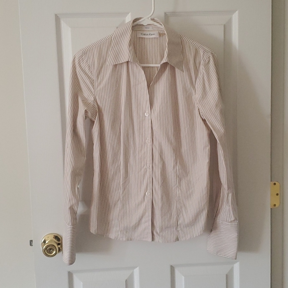 Tan and white stripe dress shirt